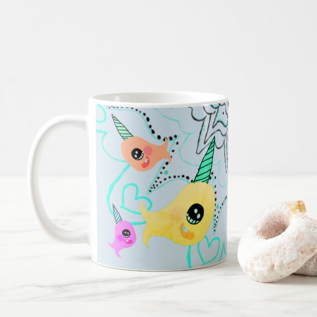 Taza de la taza del té del café de Narwhal (Con donut)