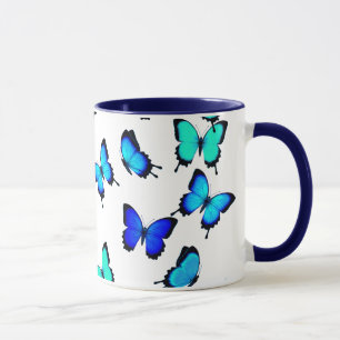 Taza de las mariposas de la selva del verde azul