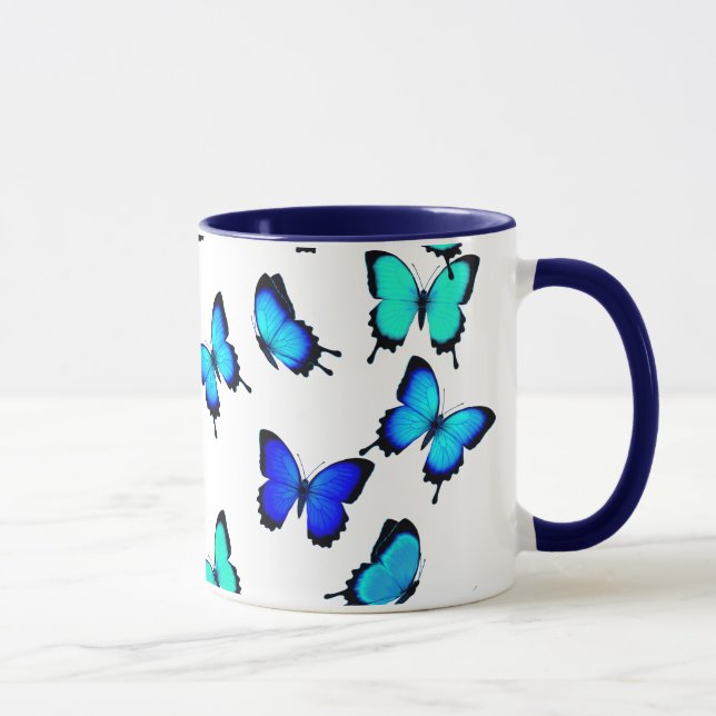 Taza de las mariposas de la selva del verde azul (Derecha)