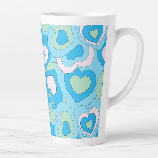 Taza de latte azul turquesa retro con corazón (Derecha)