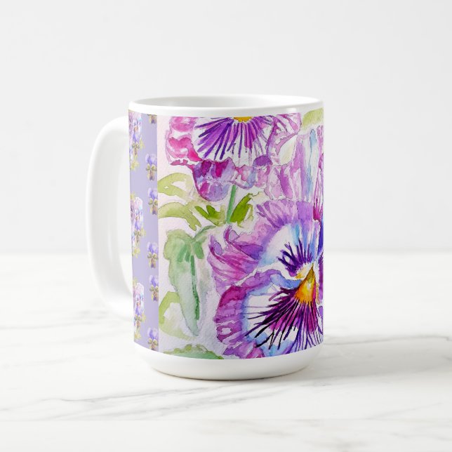 Taza de Latte floral de Pensamientos Morados Pinta (Anverso izquierdo)