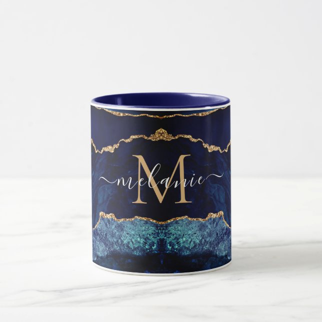 Taza de letra de nombre personalizado Agate Navy B (Centro)