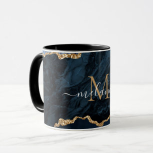 Taza de letra de tu nombre con mármol de ágata azu