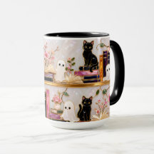Taza de Libros Fantasmales de Gata Negra Regalo Di