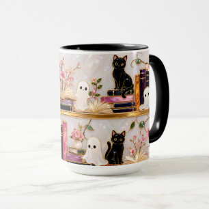 Taza de Libros Fantasmales de Gata Negra Regalo Di
