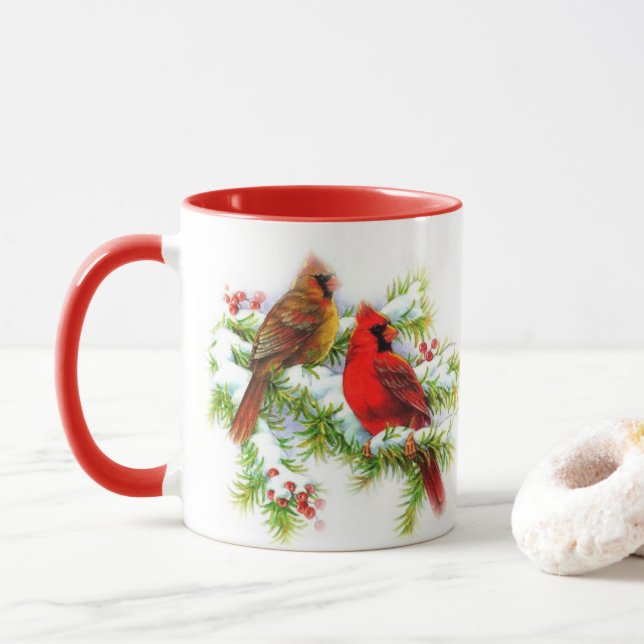 Taza de los cardenales del navidad (Con donut)