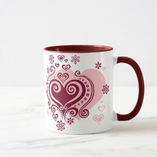 Taza de los corazones y de las flores de Swirly
