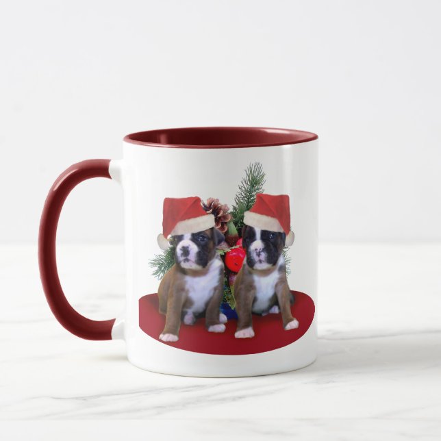 Taza de los perritos del boxeador del navidad (Izquierda)