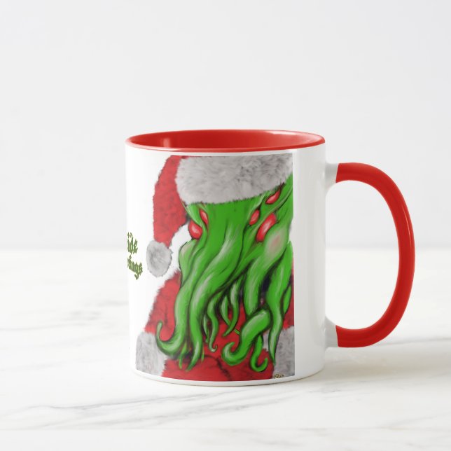 Taza de los saludos de Santa Cthulhu Yuletide (Derecha)