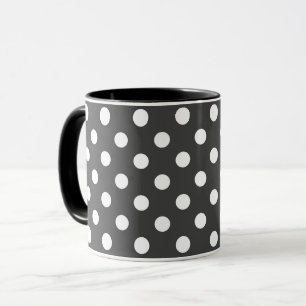 taza de lunares retro gris y blanco y negro