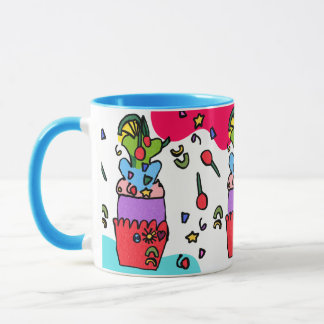 Taza de magdalena con dulces y sprinkles