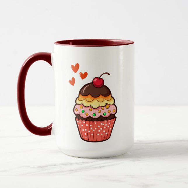Taza de magdalena linda con cereza (Izquierda)