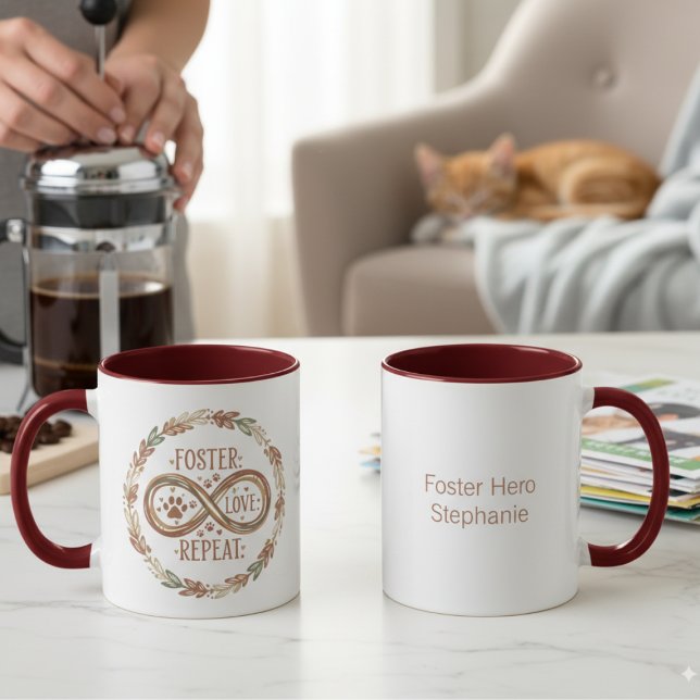 Taza de Mamá de Perro Adoptivo – Regalo de Rescate (Foster love repeat infinity mug — heartfelt Christmas gift idea for rescue animal heroes.)