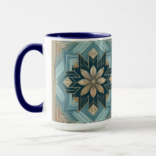 Taza de Mandala Floral Geométrico Azul – Verde azu