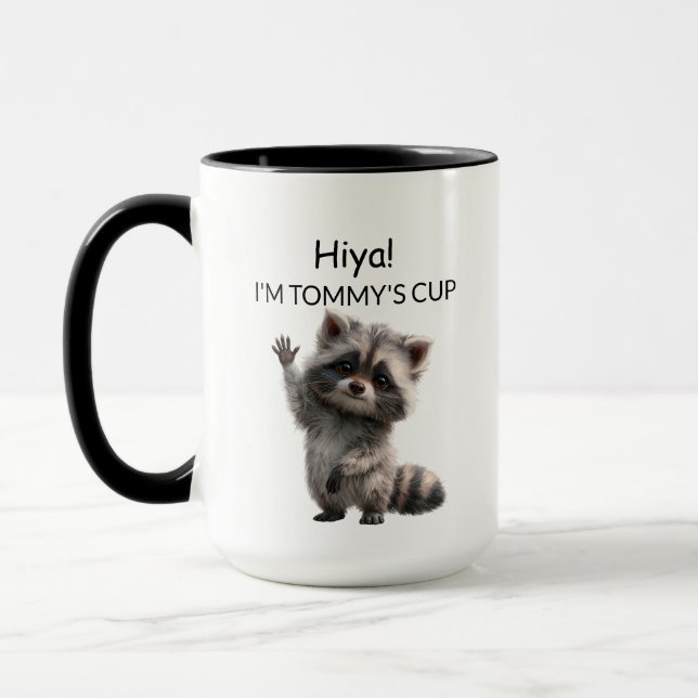 Taza De Mapache Bebé Saludando Adorable | Personal (Izquierda)