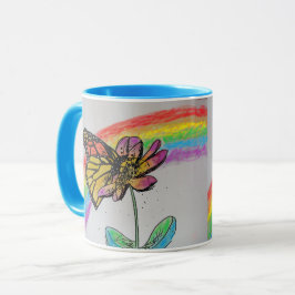 Taza de Mariposa Monarca Arcoíris Azul