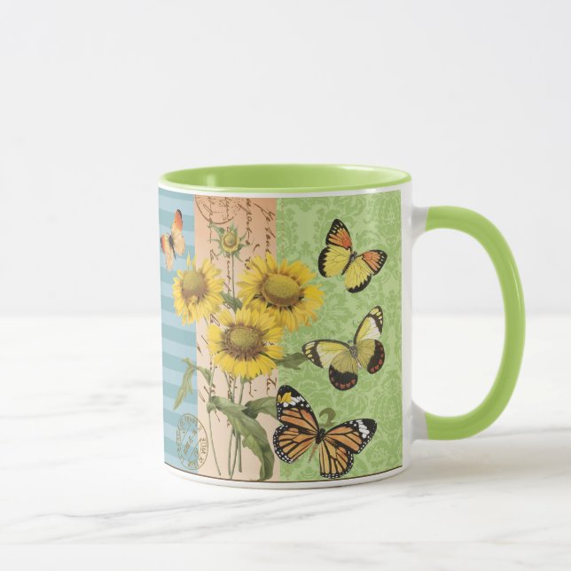 Taza de moda de los girasoles y de las mariposas (Derecha)