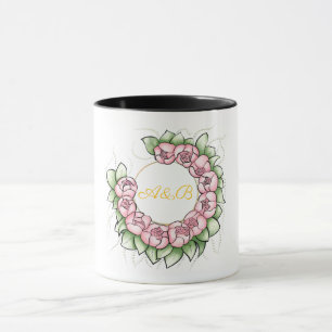 Taza de Monograma de Boda Negra Sofisticada - Mini