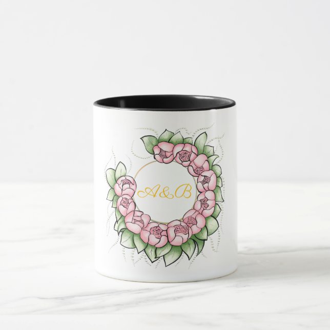 Taza de Monograma de Boda Negra Sofisticada - Mini (Centro)