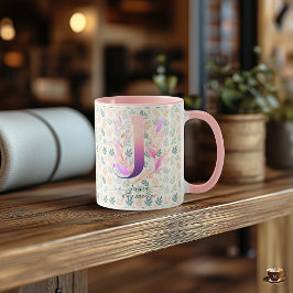 Taza de monograma floral boho chic elegante - J