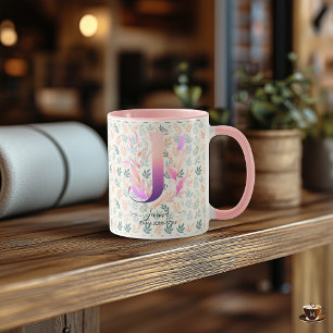 Taza de monograma floral boho chic elegante - J