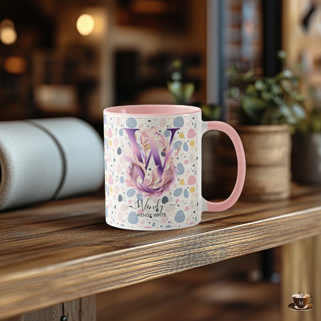 Taza de monograma floral boho chic elegante - W (Subido por el creador)