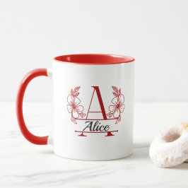 Taza de monograma floral inicial personalizada