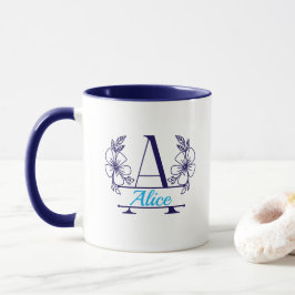 Taza de monograma floral inicial personalizada