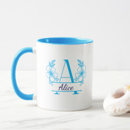 Taza de monograma floral inicial personalizada