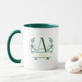Taza de monograma floral inicial personalizada