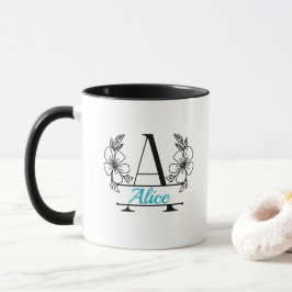 Taza de monograma floral inicial personalizada