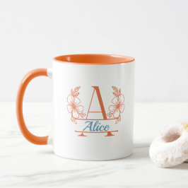 Taza de monograma floral inicial personalizada