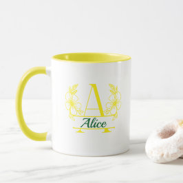 Taza de monograma floral inicial personalizada