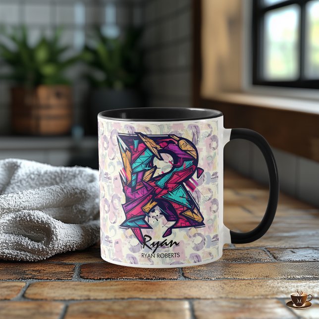 Taza De Monograma Geométrico Dinámico - R para Rya (Subido por el creador)