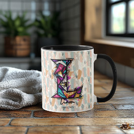 Taza de monograma geométrico vibrante - L para Lia