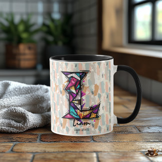 Taza de monograma geométrico vibrante - L para Lia