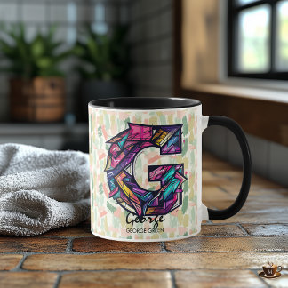 Taza de monograma geométrico vívido - G para Georg