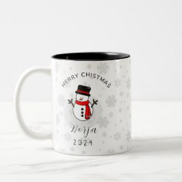 Taza de muñeco de nieve navideño personalizada