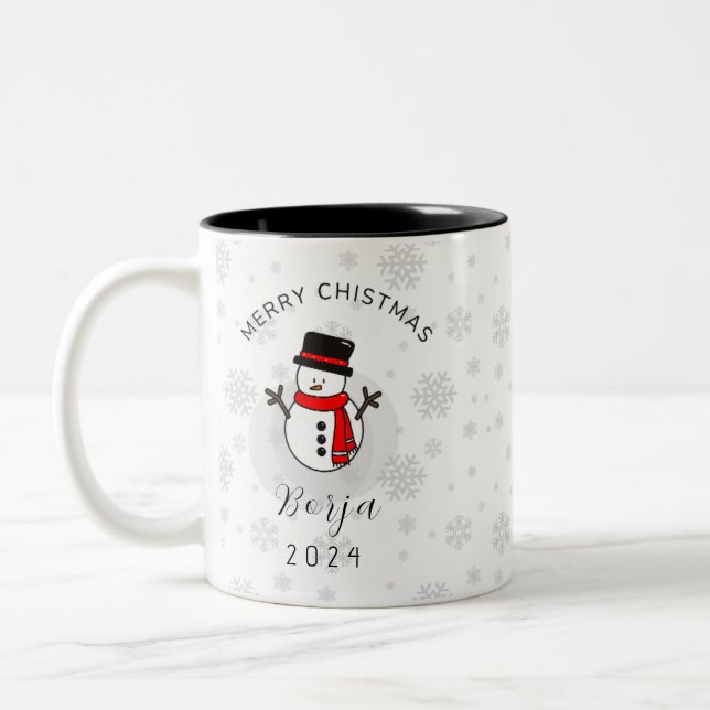 Taza de muñeco de nieve navideño personalizada (Izquierda)