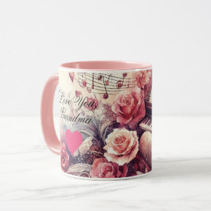 Taza de música de piano de corazones de amor de ab