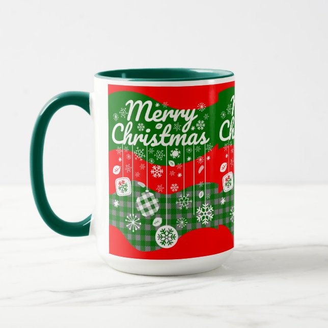 Taza de Navidad – Adornos Blancos y Feliz Navidad  (Izquierda)
