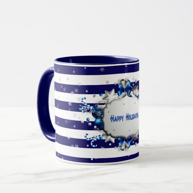 Taza de Navidad Azul con Rayas (Anverso izquierdo)