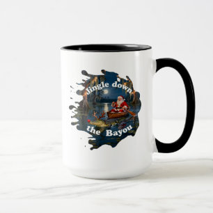 Taza de Navidad Cajún Santa Cocodrilo Canoa