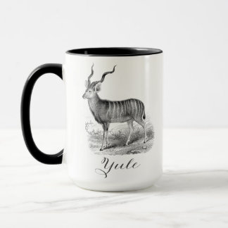 Taza de Navidad con grabado antiguo de ciervo que 
