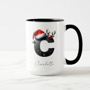Taza de Navidad con letra C Nombre personalizado