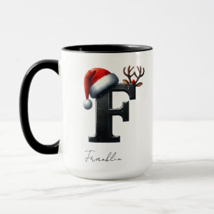 Taza de Navidad con letra F   Taza con nombre pers