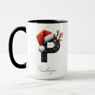 Taza de Navidad con Letra P Nombre Personalizado