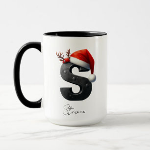 Taza de Navidad con Letra S Nombre Personalizado