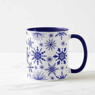 Taza de Navidad con Patrón de Copo de Nieve Azul y