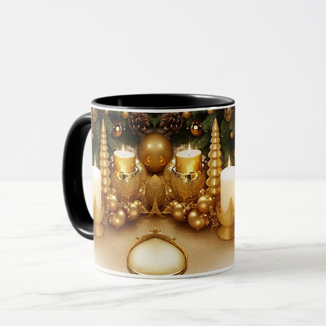 Taza de Navidad con Tema Dorado de Fiesta (Anverso izquierdo)